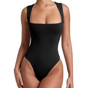 REORIA Butsmooth® Women’s Sexy Sleeveless Square Neck Double Lined Basic Bodysuit Tank Tops L