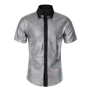 Mens 70s Shirt Short Sleeve Sequin Button Down Top Party Disco Outfit L