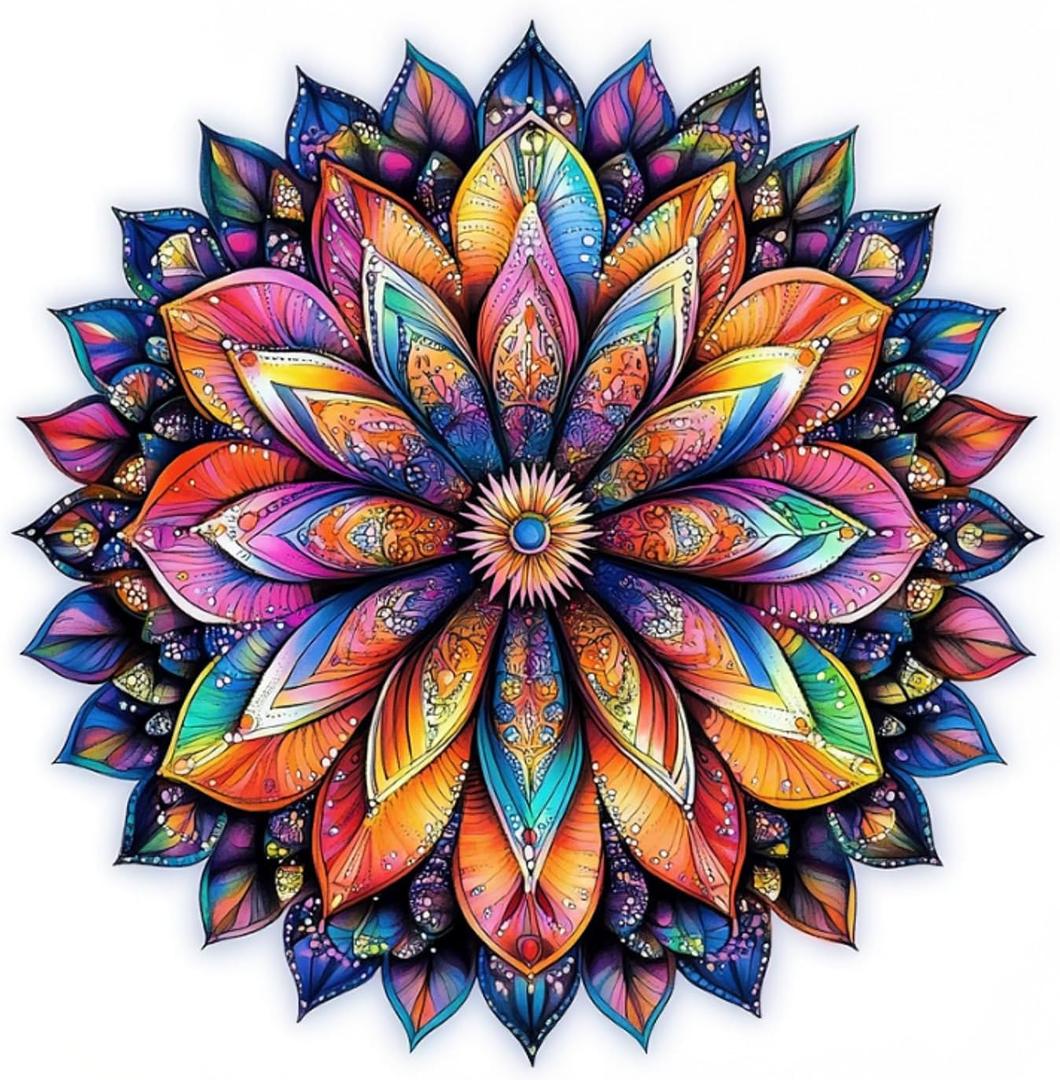 Qiuenisray Wooden Puzzle for Adults 500 Pieces, Geometric Colorful Mandala Jigsaw Puzzle Royal Unique Shape Puzzles, Irregular Christmas Puzzle Creative Gift 16.7 x 16.5 in