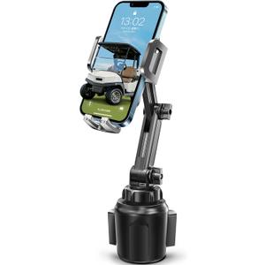 Golf Car Phone Holder, [No Shaking & Stable & Adjustable Pole] Universal Cup Holder Phone Mount for EZGO/Club Car/Yamaha - Grey