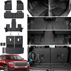JOULARISE Floor Mats Cargo Mat Set for 2017-2023 GMC Acadia 6 Seats Captain Chairs Accessories, All-Weather TPE Trunk Mat Cargo Liner Backrest Mats SLE/SLT/AT4/DENALI(Floor Mats+2-in-1 Cargo Mat)