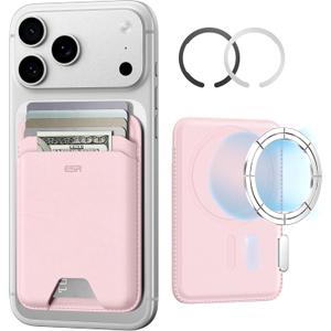 ESR for MagSafe Wallet, 5 Card Holder with RFID Blocking, MagSafe Sticker Included, Slim Magnetic Wallet for iPhone 17e/17/16/15/14/13/12 Series and Selected Samsung Devices, Not for 13/12 Mini, Pink