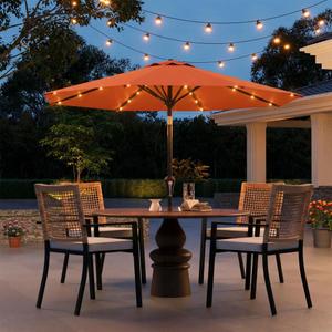 Patio Kingdom 9FT Solar Umbrella 32 LED Lighted Patio Umbrella Table Market Umbrella w/Tilt and Crank, UV-Resistant Outdoor Umbrella for Pool, Garden, Deck, Terracotta