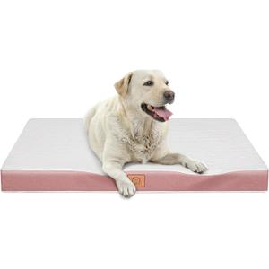 Orthopedic Dog Bed for Extra Large Dogs, XXL Waterproof Deluxe Plush Dog Crate Bed with Removable Washable Cover & Anti-Slip Bottom, Egg Crate Foam Pet Bed Mat, 44 x 32 Inches, Pink