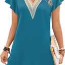 Ekouaer Nightgowns for Women Flare Short Sleeve Sleepshirt Guipure Lace V Neck Sleepwear Soft Pj Dress Night Shirt S-3XL (Blue, S)