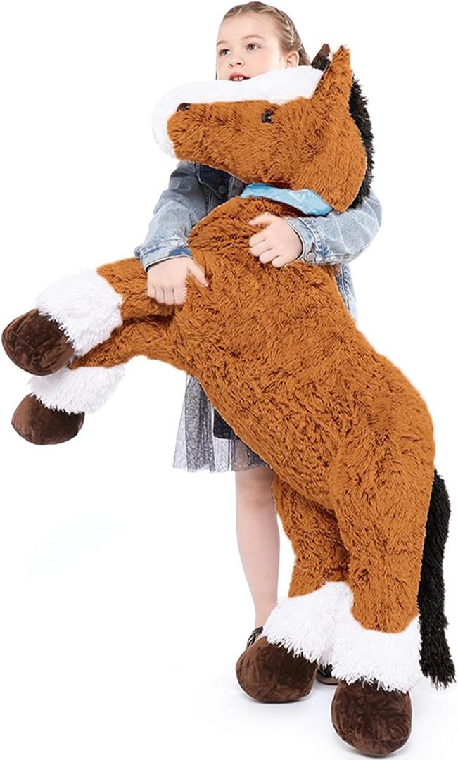 Tezituor 4 Feet Darkbrown Horse Stuffed Animals, 47Inches Realistic Stuffed Pony Plush Toys for Ridding, Hugging Soft Horse Plush Body Pillow Christmas Birthday Gift for Boys Girls