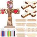 Blueweenly 12 Pack Christmas DIY Wood Cross Painting Crafts Kit for Kids Sunday School Vacation Bible Supplies Coloring Christian Religious Crafts with 12 Watercolor Pens for Art Party Decoration