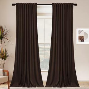 SNITIE Brown 84 in Long Velvet Curtains with Back Tab and Rod Pocket Thermal Insulated Soft Privacy Light Filtering Velvet Drapes for Bedroom and Living Room, Set of 2 Panels, 52 x 84 Inches Long