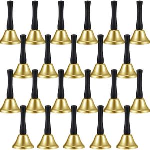 24 Pieces Hand Bells Silver Steel Service Handbells Black Wooden Handle Diatonic Metal Bells Musical Percussion (Gold)