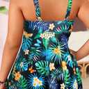 Aqua Eve Plus Tankini Tops for Women Swimwear Top Only Bathing Suits Flowy Tummy Control Swimsuit Top Black and Green Floral 14 Plus