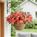 RM ROOMERS Artificial Flowers Plants for Outdoors, Fake Rose Flowers Pink Chrysanthemum Faux Flower for Garden Porch Windowbox Front Door Yard Wedding Home Decor Indoor Vase (4 Bundles)