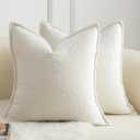 MANDIOO Pack of 2 Decorative Throw Pillow Covers Accent Solid Woven Textured Cushion Covers Pillow Cases Bedroom Living Room Sofa Home 16 x 16 lnch Cream White