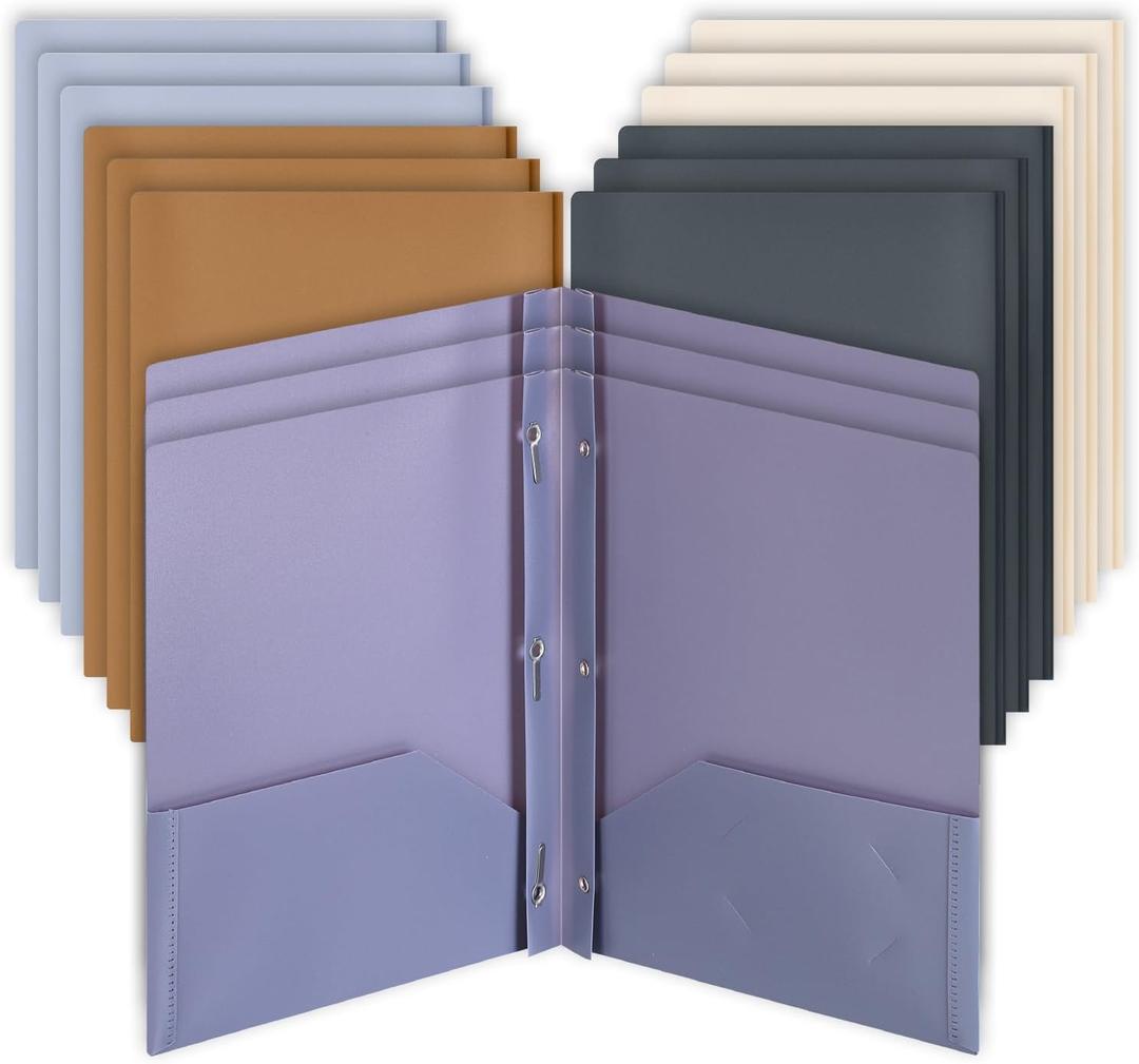 Mr. Pen- Plastic Folders with Pockets and Prongs, 15 Pack, Letter Size, Assorted Modern Tones, Flexible Plastic Folders with Prongs