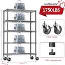 IZEUK 5-Tier Adjustable Heavy Duty Steel Wire Shelving Unit with Wheels, Storage Rack Organizer for Garage, Kitchen, Office, Laundry, Basement (Black, 17.7" D x 47.2" W x 76.7" H, 1750 lbs Capacity)