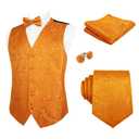 Alizeal Mens 5pcs Paisley Suit Vest Classic Jacquard Button-Down Waistcoat Set, Orange-L