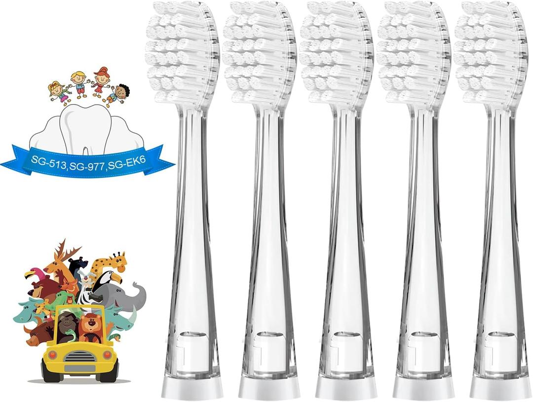 TEETECK 5 Pack Kids Toothbrush Replacement Heads Compatible with SEAGO- 513/ 977/ EK6, Compatible with Brush-Baby WildOnes/ KIDZSONIC（Not BabySonic Series）, Compatible with Dada-Tech-BB1/ 977/ K6