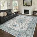 RELEANY Washable Area Rug, 8'x10', Blue/ White/ Gray