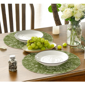 3pcs Artoid Mode Antique Herbs and Wild Flowers Spring Round Placemats Set of 3, 14 Inch Summer Round Table Mats for Dining Decoration (Green)