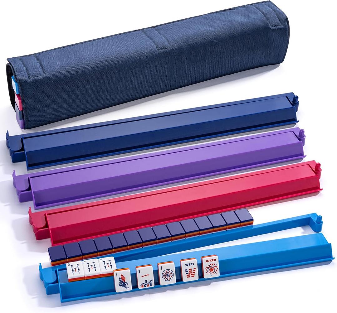 Mahjong Racks with Pushers, 4 PCS 18.5 Inch Tile Holder, Acrylic Rack Set