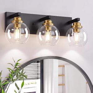 LmnLvn Bathroom Light Fixtures, Farmhouse Black & Gold Metal with Globe