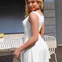 HYZ Women's Sexy Sleeveless Boat Neck Off The Shoulder Ruched A Line Stretch Comfort Mini Dress (Black, M)