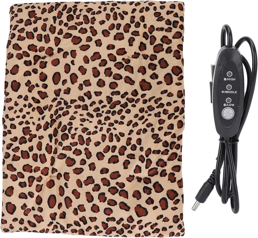 USB Dog Heating Pad, 37x47cm, Leopard Print, Polyester, 3 Temperature Levels (30C, 40C, 50C), Warmth for Pets and Humans