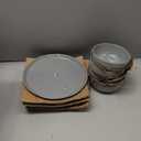 AmorArc Ceramic Dinnerware Sets for 8, 24 Pieces Handpainted Plates and Bowls Set with Rustic Terracotta Underside, Scratch Resistant Stoneware Dishes Set, Dishwasher & Microwave Safe (Limestone)