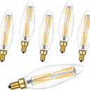 Candelabra Led Light Bulbs B11/C35 Dimmable Edison Light Bulbs Daylight White 4000K,8W,E12 Base Ceiling Fan Light Bulbs,Pack of 6
