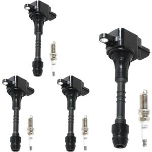 UF351 Ignition Coil Pack Iridium Spark Plugs Set of 4 Fits For Nissan 2001 2002 2003 2004 2005 2006 Almera Sentra L4 1.8L Replacement for 22448-6N015 22448-6N011 C1397 5C1394