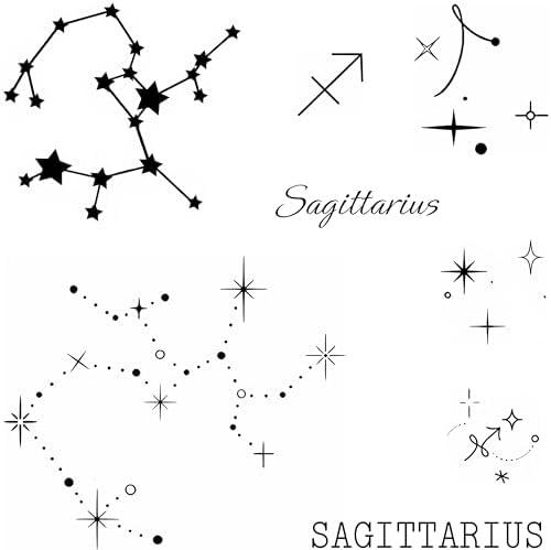 WEEKINK Sagittarius Constellation Zodiac Star Temporary Tattoo – Celestial Symbol Fake Tattoos for Women, Birthday Gift, Realistic, Waterproof & Long Lasting for 2 Weeks, Pack 2