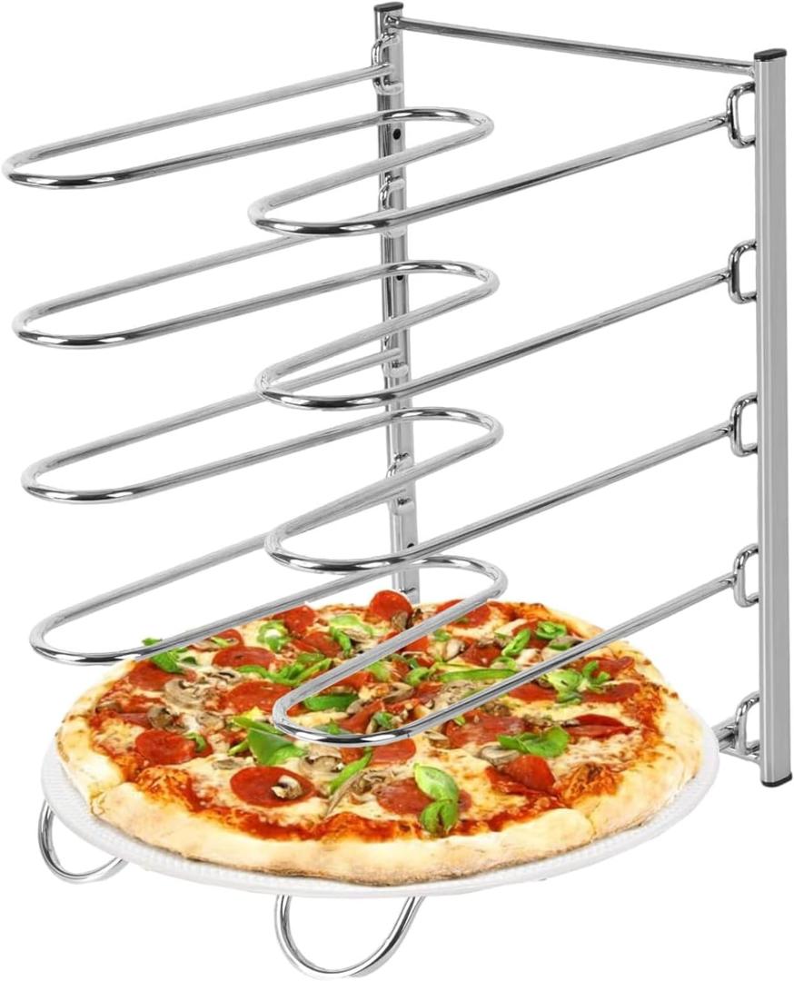 Pizza Rack, 5-Tier Stainless Steel Pizza Pan Storage Rack, Compact and Convenient Design for Easy Storage Multiple Pizzas pan 10.43" L x 8.52" W x 13" H, Pizza Pan R ack