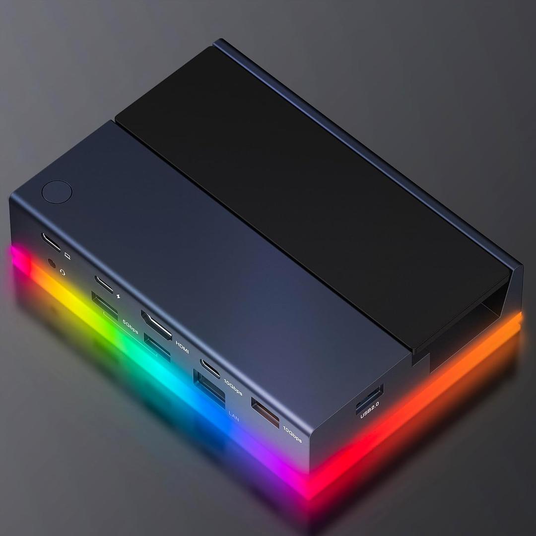 iVANKY 14-in-1 RGB 4K@120Hz Docking Station for Steam Deck OLED/ROG Ally X/Lenovo Legion Go, Foldable Dock with HDMI Gigabit Ethernet 10Gbps USB 3.2, SD/TF Slots, 1Gbps Ethernet, 100W USB-C Charge