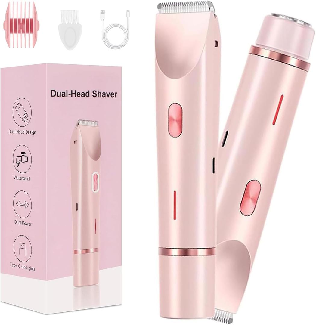 Bikini Shaver,2025 New Dual Head Shaver Women, 2 in 1 Wet & Dry Waterproof Electric Bikini Trimmer for Women,Pink