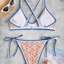 ZAFUL Women's Bohemian Swimsuit Strappy Tie Side Bikini Set Triangle Cheeky String Brazilian Swimwear (White)