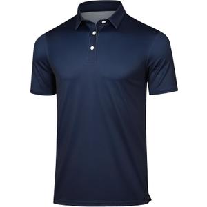 Men's Golf Shirts-Moisture Wicking Dry Fit Performance Recycled Polo Short Sleeve for Bussiness Casual Tennis (Medium, Navy Blue)