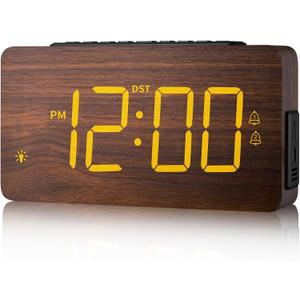 Wooden Digital Alarm Clock for Bedrooms - Extra Loud Alarm for Heavy Sleepers, Adjustable Volume & Brightness, DST, Dual Use as Desk/Wall Clock, Elegant Wood Decor for Home & Office