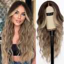 AISI HAIR Ombre Dirty Blonde Wig for Women, Long Wavy Lace Hairline Middle Part Synthetic Wig for Daily Party-26 Inch