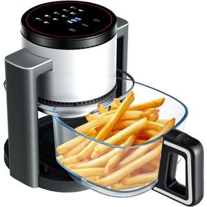OLIXIS Glass Air Fryer 4.7Qt, Non Toxic Airfryer with 10 Preset Cook Modes, 395F Rapid Air Crispy Technology, Roast Bake Dehydrate Reheat, Nonstick & Easy-Clean Basket, 1300W