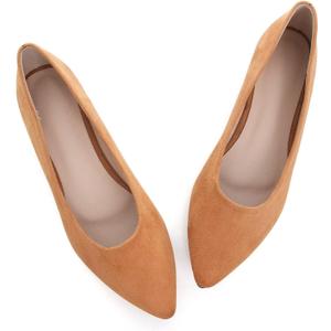 LUXINYU Cute Slip-On Flat Ballet Shoes Soft Suede Solid Classic Pointed Toe Flats Comfortable Dress Shoes (8, Khaki)