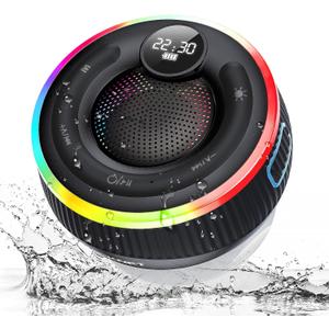 TECKNET Bluetooth Shower Speaker, IPX7 Waterproof Portable Wireless Speaker with RGB Light, BT 5.3, 10H Playtime, Built-in Mic, Suction Cup & TWS HD Stereo for Bath Beach Travel - Gift Ideas (Black)