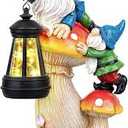 Solar powered garden gnome statue with lights 12" Outdoor - Unique Christmas Housewarming Gifts for Grandma Women Mom