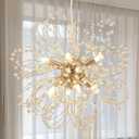 Modern Gold Chandelier Crystals, Sputnik Sunflower Beaded Hanging Lamp, Small Dandelion Pendant Light Fixtures for Kitchen Island Dining Room Bedroom Entryway (Gold 8Lights)