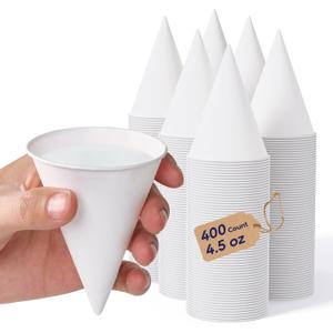LITOPAK 400 Count 4.5 oz Snow Cone Cups, Paper Cone Cups for Water, Ice Cream, Shaved Ice, Candies