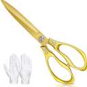 Large Ribbon Cutting Scissors,Heavy duty gold stainless steel scissors,With scissors and a pair of white gloves,Suitable for Ribbon-Cutting,Office,Home,and Crafts, Right/Left Handed (10.83 inches)