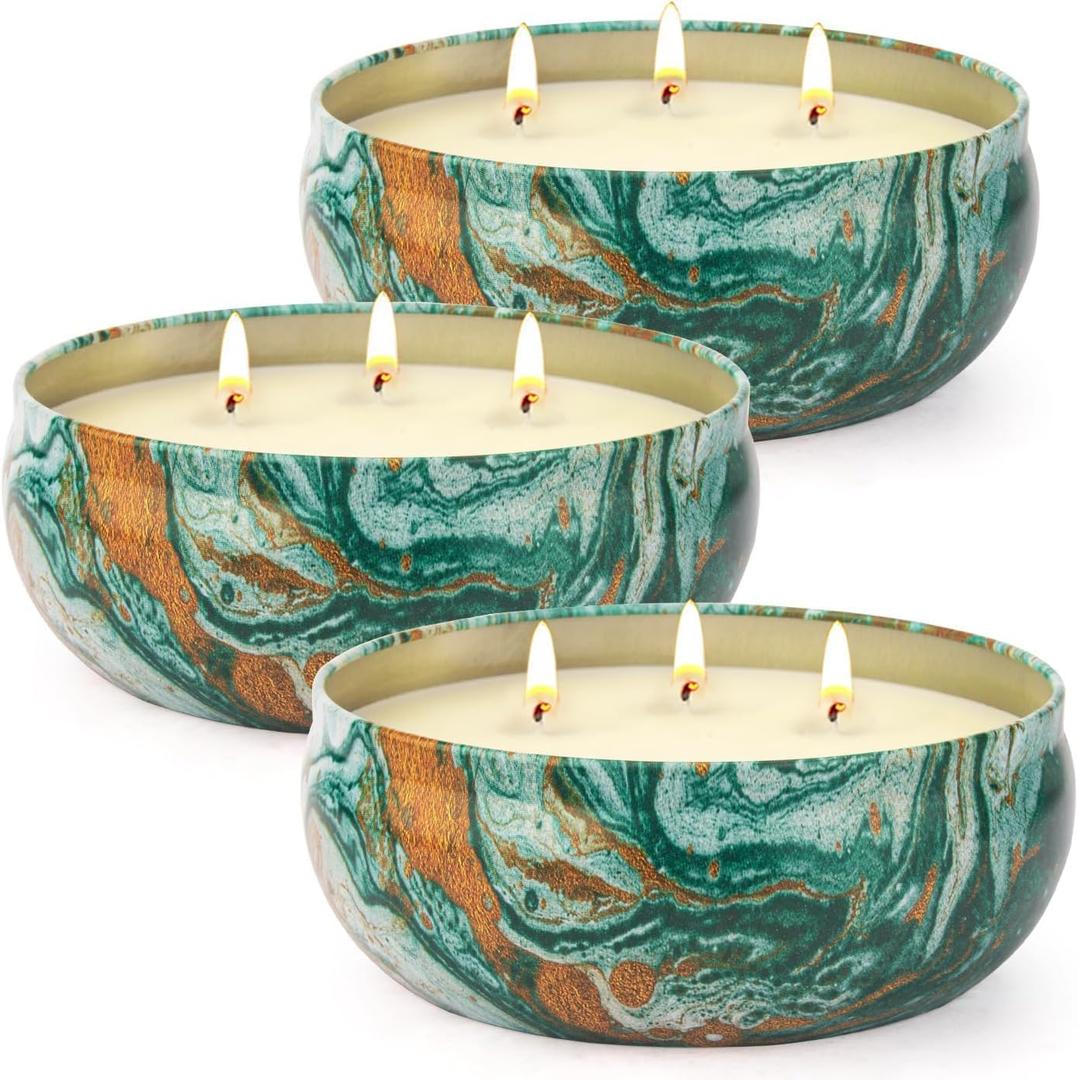 Citronella Candles Outdoor  3 Pack x 14oz, Large 3-Wick Soy Wax Tin Candles for Home Patio up to 270 Hours Burning, Lemograss Candle Bulk for Outside Garden Yard Balcony, Summer Camping Huge Candle