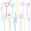 Soledea 12 Pcs Crazy Silly Straws for Kids &Adults,Reusable Plastic Loop Curly Drinking Straws for Valentines Day Gift Christmas Birthday Wedding Party Supplies Decoration