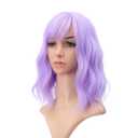 FAELBATY Short Wavy Purple Wigs With Air Bangs Shoulder Length Wig For Women Girls Curly Wavy Synthetic Halloween Cosplay Costume Wigs (12" Purple)