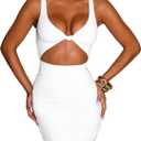Kaximil Women's Sexy Bodycon Sleeveless Cut Out Ruched Tank Mini Club Party Dresses (Small, White)