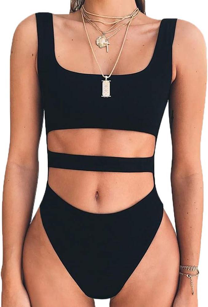 BEAGIMEG Women's Tank Top Cut Out Sleeveless Bodice Bodysuit Party Clubwear (Large, Black)