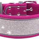 Serijoars Rhinestone Dog Collar, Dazzling Sparkling Soft Comfortable Reflective Large Dog Collar Crystal Diamond Collar for Small Medium & Large Dogs (L, Hot Pink)